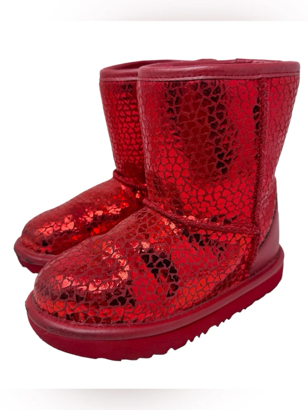 UGG Kids' Classic II Gel Hearts Red Boots girls size US 10/EU 27.5